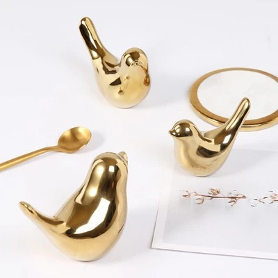 Nordic Modern Art Simple Style Model Room Study Ceramic Golden Bird Soft Ornaments Creative