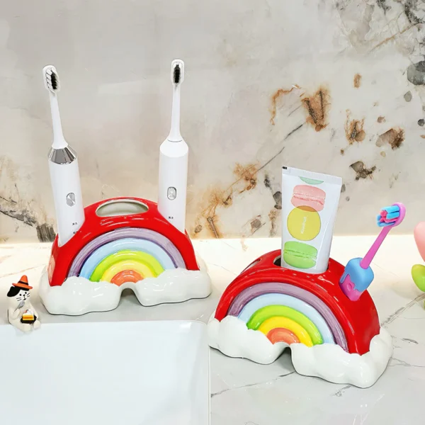 sg-11134201-824gf-mfnm83pyu4gfeb.webp Rainbow Shaped Toothbrush Rack Dopamine Toothbrush Holders Ceramic Toothpaste Organzier