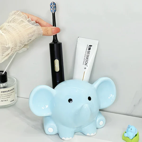 sg-11134201-824h5-mfnqwgefx6vd95.webp Blue Elephant Toothbrush Rack Countertop Ceramics Toothbrush Holders Lovely Toothpaste Stand
