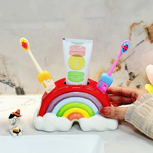 sg-11134201-824hl-mfnqwjw3bvnx27.webp Rainbow Shaped Toothbrush Rack Dopamine Toothbrush Holders Ceramic Toothpaste Organzier